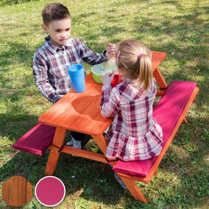 Garnitura za baštu KINDER HOME, Dečiji sto za piknik sa klupama i mekim jastucima