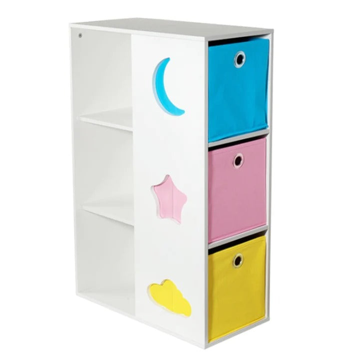 Polica za dečije igračke i knjige, organizator sa kutijama za dečiju sobu, bela, plava, roze, žuta