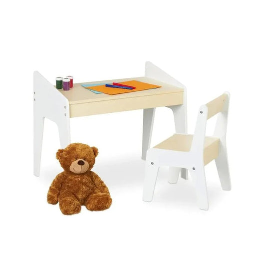 Dečiji sto i stolica za učenje, set od drveta, radni sto za učenje, crtanje, pisanje - ŽUTO/BELA