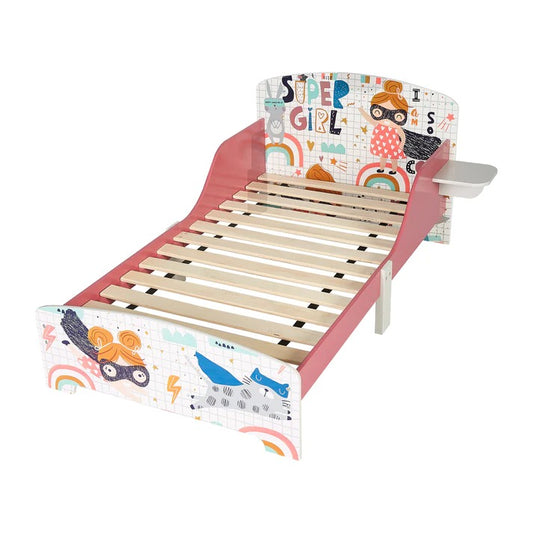 Dečiji drveni krevet sa zaštitom od pada, ram dušeka od letvica 140/70 cm, udobno postolje - SUPER DEVOJKA