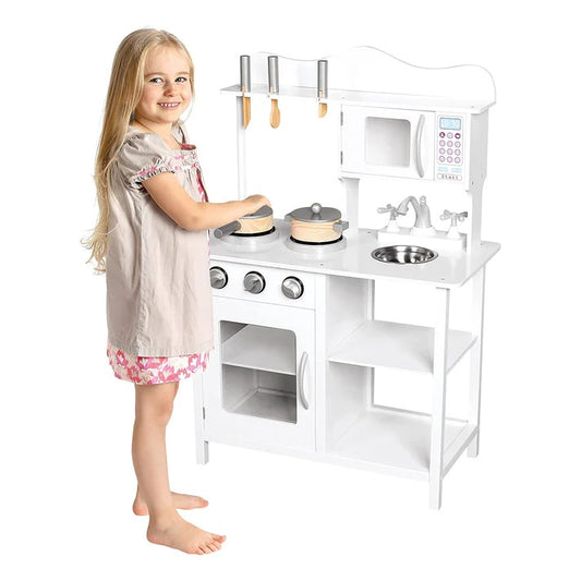 Dečija drvena kuhinja za igru sa dodacima - bela