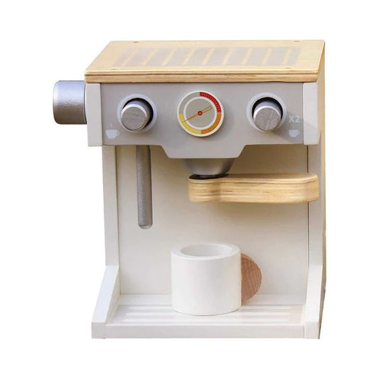 Dečija drvena espreso mašina za kafu sa šoljicom - belo/siva