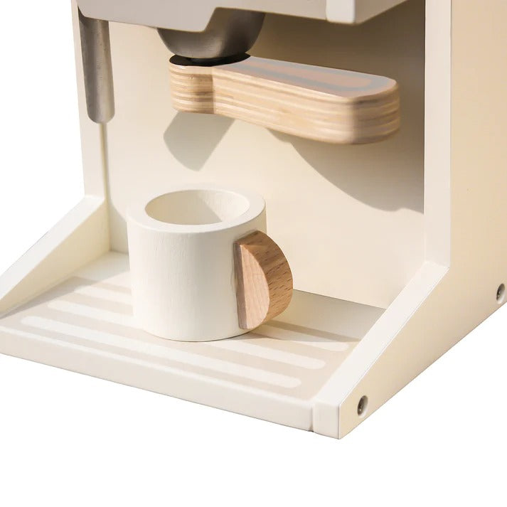 Dečija drvena espreso mašina za kafu sa šoljicom - belo/siva