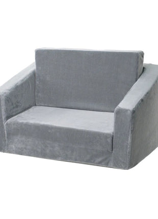 Dečija sofa krevet BONO, pliš, meka, pena - 2 u 1 za sedenje i spavanje, siva
