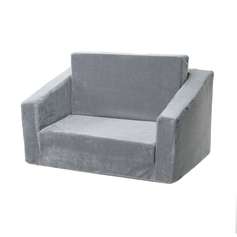 Dečija sofa krevet BONO, pliš, meka, pena - 2 u 1 za sedenje i spavanje, siva
