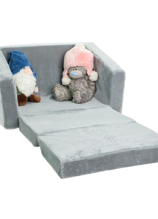 Dečija sofa krevet BONO, pliš, meka, pena - 2 u 1 za sedenje i spavanje, siva