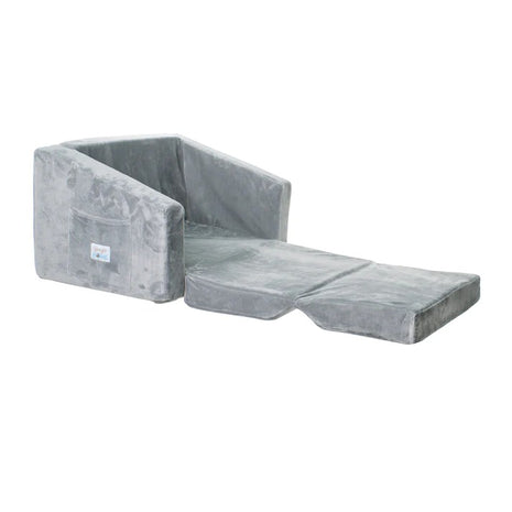 Dečija sofa krevet BONO, pliš, meka, pena - 2 u 1 za sedenje i spavanje, siva