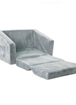 Dečija sofa krevet BONO, pliš, meka, pena - 2 u 1 za sedenje i spavanje, siva