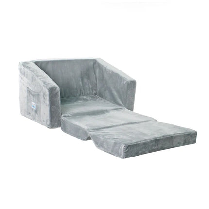 Dečija sofa krevet BONO, pliš, meka, pena - 2 u 1 za sjedenje i spavanje, siva