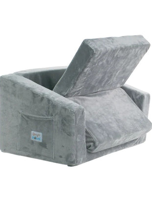 Dečija sofa krevet BONO, pliš, meka, pena - 2 u 1 za sedenje i spavanje, siva