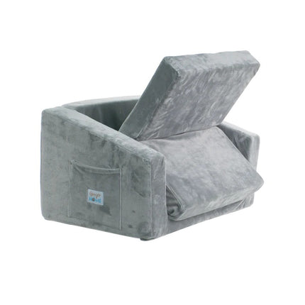 Dečija sofa krevet BONO, pliš, meka, pena - 2 u 1 za sjedenje i spavanje, siva