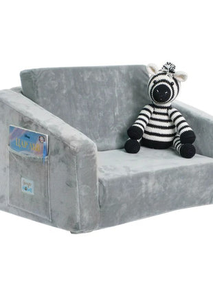Dečija sofa krevet BONO, pliš, meka, pena - 2 u 1 za sedenje i spavanje, siva