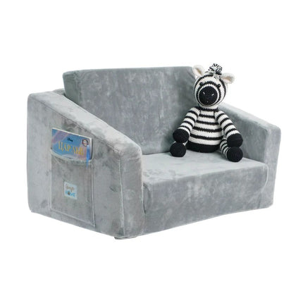 Dečija sofa krevet BONO, pliš, meka, pena - 2 u 1 za sjedenje i spavanje, siva