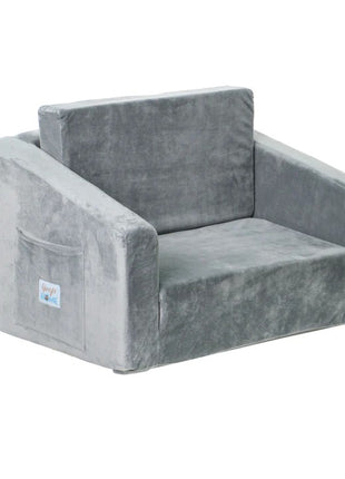 Dečija sofa krevet BONO, pliš, meka, pena - 2 u 1 za sedenje i spavanje, siva