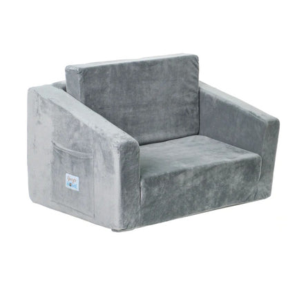 Dečija sofa krevet BONO, pliš, meka, pena - 2 u 1 za sjedenje i spavanje, siva