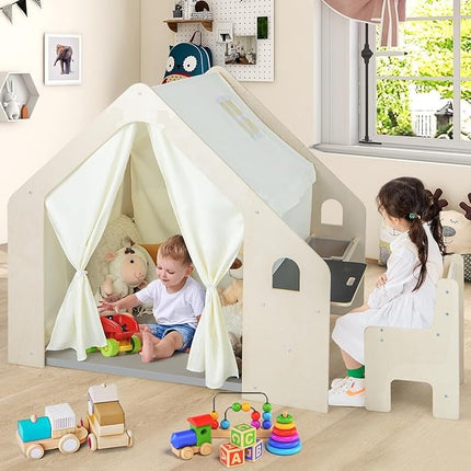 Dječji drveni letnjikovac 6 u 1 KINDER HOME – stolica, sto, stol, organizator, tenda i mekana podloga