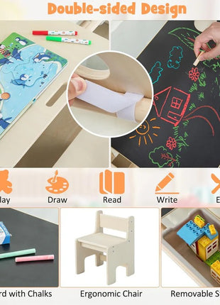 Dečiji drveni letnjikovac 6 u 1 KINDER HOME – stolica, sto, tabla, organizator, tenda i mekana podloga