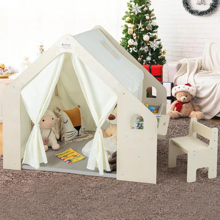 Dječji drveni letnjikovac 6 u 1 KINDER HOME – stolica, sto, stol, organizator, tenda i mekana podloga