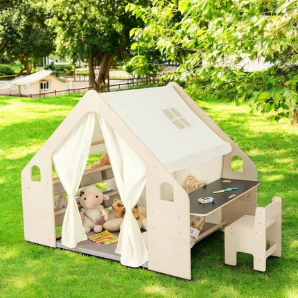 Dječji drveni letnjikovac 6 u 1 KINDER HOME – stolica, sto, stol, organizator, tenda i mekana podloga