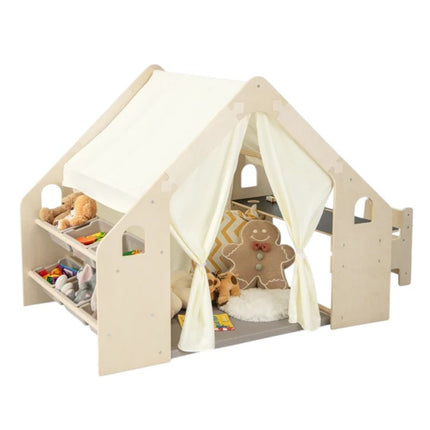 Dječji drveni letnjikovac 6 u 1 KINDER HOME – stolica, sto, stol, organizator, tenda i mekana podloga