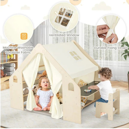 Dječji drveni letnjikovac 6 u 1 KINDER HOME – stolica, sto, stol, organizator, tenda i mekana podloga