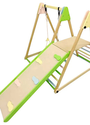 Dečiji drveni set KINDER HOME 4 u 1 – ljuljaška, tobogan, ram za penjanje i rampa za penjanje