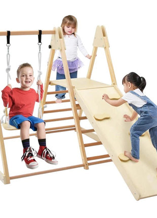 Dečiji drveni set KINDER HOME 4 u 1 – ljuljaška, tobogan, ram za penjanje i rampa za penjanje