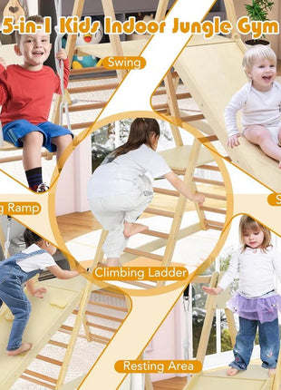 Dečiji drveni set KINDER HOME 4 u 1 – ljuljaška, tobogan, ram za penjanje i rampa za penjanje