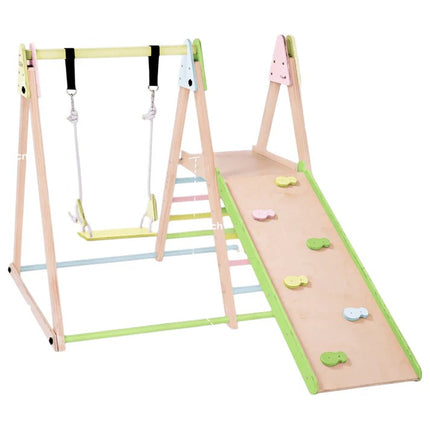 Dječji drveni set KINDER HOME 4 u 1 – ljuljaška, tobogan, rampa za penjanje i rampa za penjanje