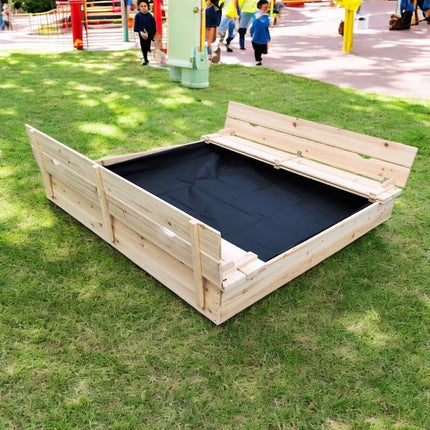 Veliki dječji pijesamsa klupama i preklopnim poklopcem KINDER HOME drveni