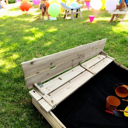Veliki dječji pijesamsa klupama i preklopnim poklopcem KINDER HOME drveni