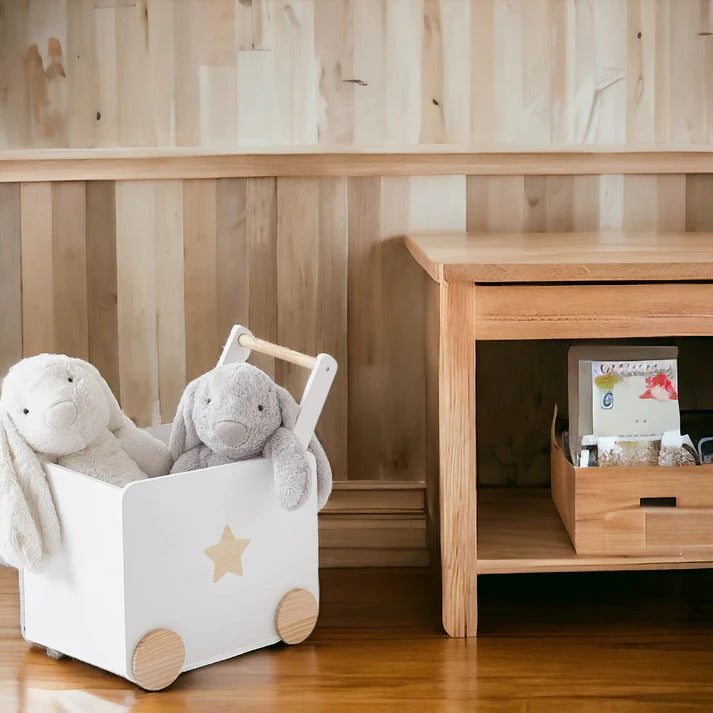 KINDER HOME Kutija za igračke sa točkićima, drvena, bela