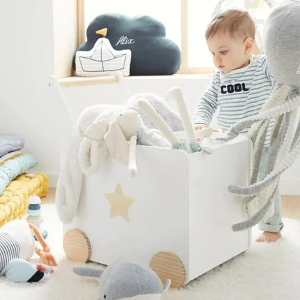 KINDER HOME Kutija za igračke na kotačićima, drvena, bijela