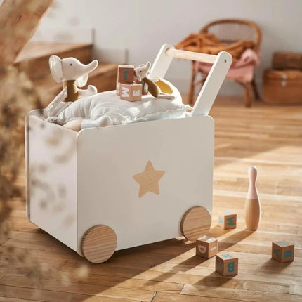 KINDER HOME Kutija za igračke na kotačićima, drvena, bijela