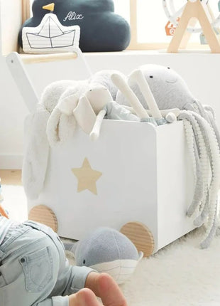 KINDER HOME Kutija za igračke sa točkićima, drvena, bela