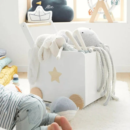 KINDER HOME Kutija za igračke na kotačićima, drvena, bijela