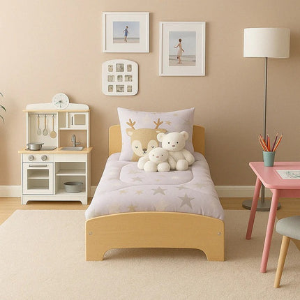 Dječji drveni krevet sa zaštitom i ramom za dušek 140x70 cm – KINDER HOME