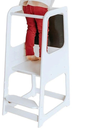 Montessori Toranj KINDER HOME, edukativna stolica sa crnom tablom i podesivom visinom, bela, za decu od 1-4 godine