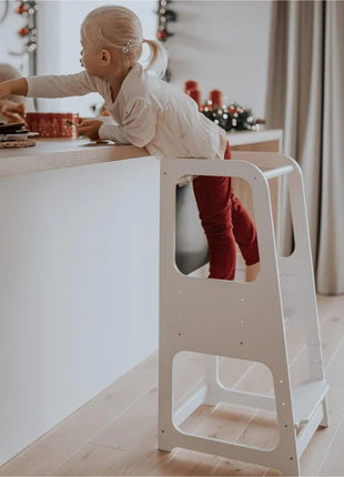 Montessori Toranj KINDER HOME, edukativna stolica sa crnom tablom i podesivom visinom, bela, za decu od 1-4 godine