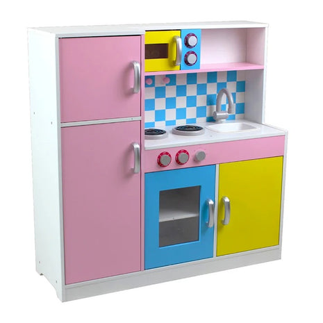 KINDER HOME Dečija kuhinja, drvena igračka za igranje uloga sa šarenim dizajnom, dimenzije
