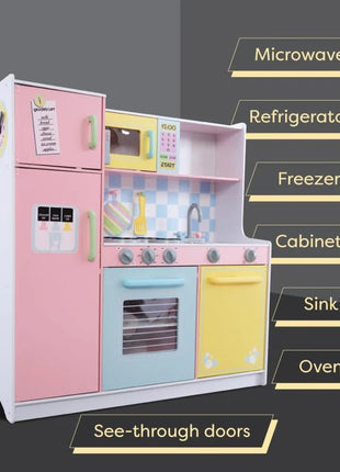KINDER HOME Dečija kuhinja, drvena igračka za igranje uloga sa šarenim dizajnom, dimenzije
