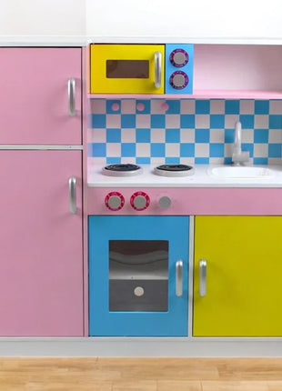 KINDER HOME Dečija kuhinja, drvena igračka za igranje uloga sa šarenim dizajnom, dimenzije