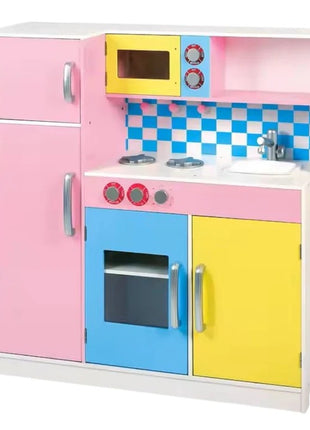 KINDER HOME Dečija kuhinja, drvena igračka za igranje uloga sa šarenim dizajnom, dimenzije