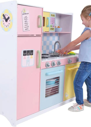 KINDER HOME Dečija kuhinja, drvena igračka za igranje uloga sa šarenim dizajnom, dimenzije
