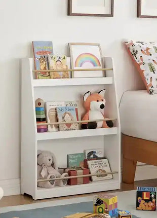 Dečija polica KINDER HOME, Drveni organizator za knjige i igračke, bela boja, za udobnu dečiju sobu