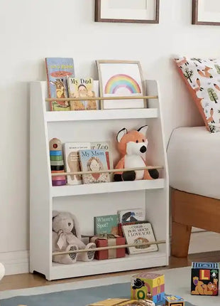 Dečija polica KINDER HOME, Drveni organizator za knjige i igračke, bela boja, za udobnu dečiju sobu