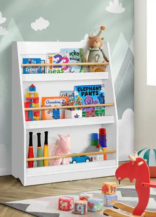 Dečija polica KINDER HOME, Drveni organizator za knjige i igračke, bela boja, za udobnu dečiju sobu