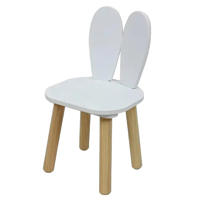 Dečiji drveni sto sa 2 stolice BUNNY, učenje, crtanje, igranje, set za jelo, za dečiju sobu, beli