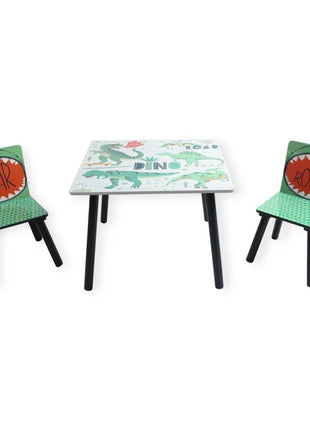 Dečiji sto sa stolicama KINDER HOME za crtanje, igranje, jelo, drveni, DINOSAURS
