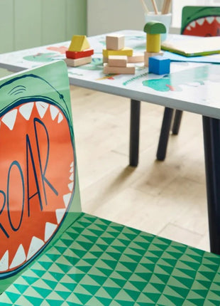 Dečiji sto sa stolicama KINDER HOME za crtanje, igranje, jelo, drveni, DINOSAURS